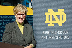 Annette “Mickey” Lentz is all smiles after receiving the Sorin Award for Service to Catholic Schools from the University of Notre Dame on Oct. 10 at Holy Cross Church in Indianapolis. The award honors those whose tireless commitment to support, sustain and transform Catholic schools has shaped the lives of countless children and their families and communities. (Photo by John Shaughnessy)