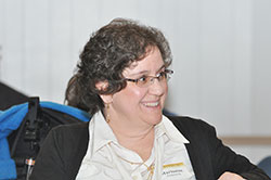 Marianne Anderson smiles as she is introduced to speak at the Great Lakes Gabriel Project dinner on Feb. 6 at the Southside Knights of Columbus Council #3660 building in Indianapolis. Anderson worked for two-and-a-half years as a nurse at the Planned Parenthood facility at 86th St. and Georgetown Road in Indianapolis, where the most abortions occur in the state. (Photo by Natalie Hoefer)