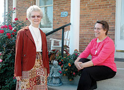 Franciscan Sisters Shirley Gerth, left, and Donna Prickel rely on the values of St. Francis—and each other—as they serve the archdiocese as parish life coordinators in the Batesville Deanery. Sister Shirley serves in St. John the Baptist Parish in Osgood and St. Maurice Parish in Napoleon. Sister Donna ministers at Immaculate Conception Parish in Millhousen. (Photo by John Shaughnessy)