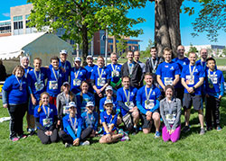 Members of the archdiocesan-sponsored Race for Vocations team pose on May 6 in Military Park in Indianapolis after participating in either the OneAmerica 500 Festival Mini-Marathon or the Finish Line 500 Festival 5K, both in Indianapolis. (Submitted photo)