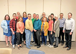 Members from St. Monica Parish in Indianapolis, including Andra Liepa, third from left in the front row, pose for a photo after attending a Bread for the World educational program at the parish on April 15, a fruit of the new partnership between Bread for the World and the Society of St. Vincent de Paul-Indianapolis Archdiocesan Council, Inc. (Submitted photo by Steve Gillman)